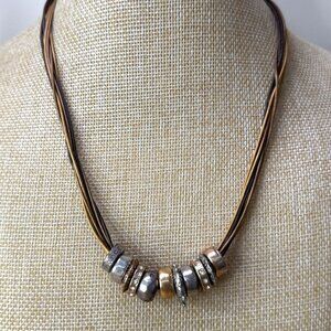 Chicos Multi-Strand Necklace With Mixed Metal Beads & Rhinestone